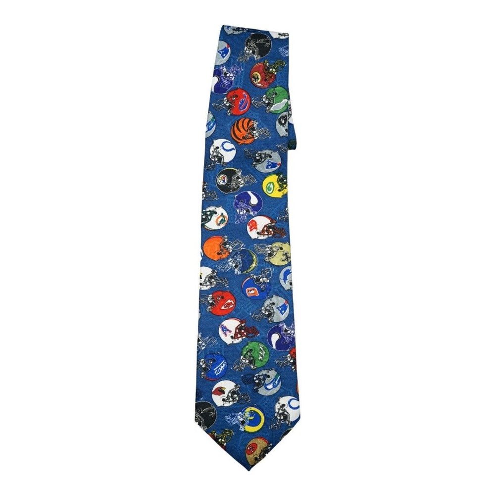 Vintage NFL Football Classic Cut Blue Team Helmet Logos Printed Necktie Tie